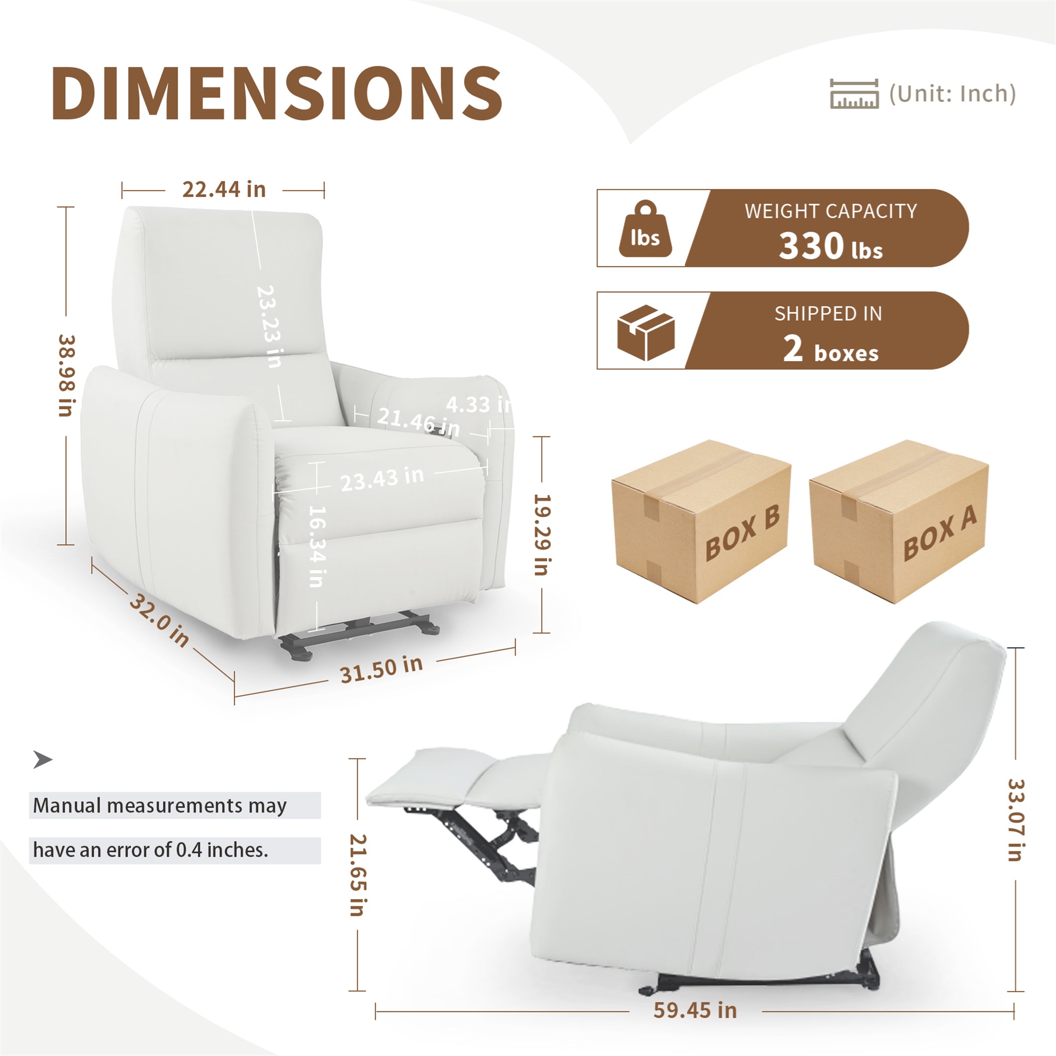 Wall Hugger Recliner, Power Recliner Chair, Electric Recliner for Living Room, PU Leather Reclining Armchair, Reclining Sofa for Bedroom/Apartment/RV, with USB Port (Type-C), Light Gray - Grand Goldman Shop