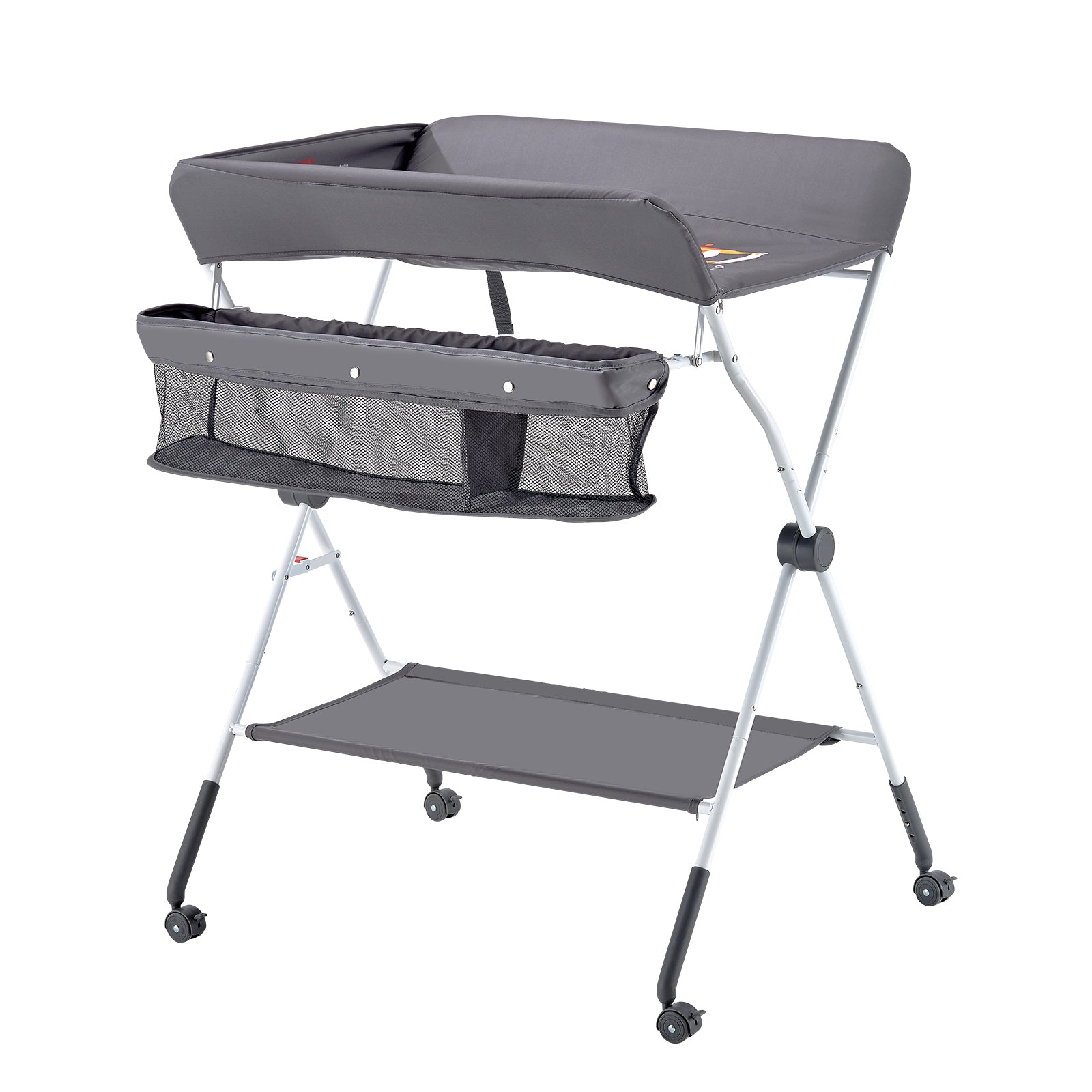 Foldable Baby Changing Diaper Station with Side Basket & Wheels Dark Gray - Grand Goldman