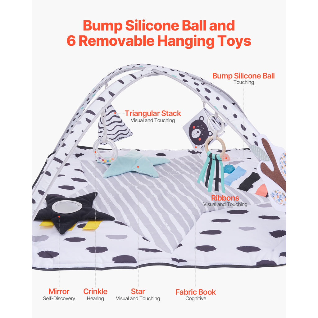 Baby Play Gym Mat Tummy Time Activity Mat with 6 Sensory Toys 34.4' x 34.4' - Grand Goldman