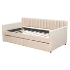 Twin Size Upholstered daybed with Drawers, Wood Slat Support, Beige - Grand Goldman Shop