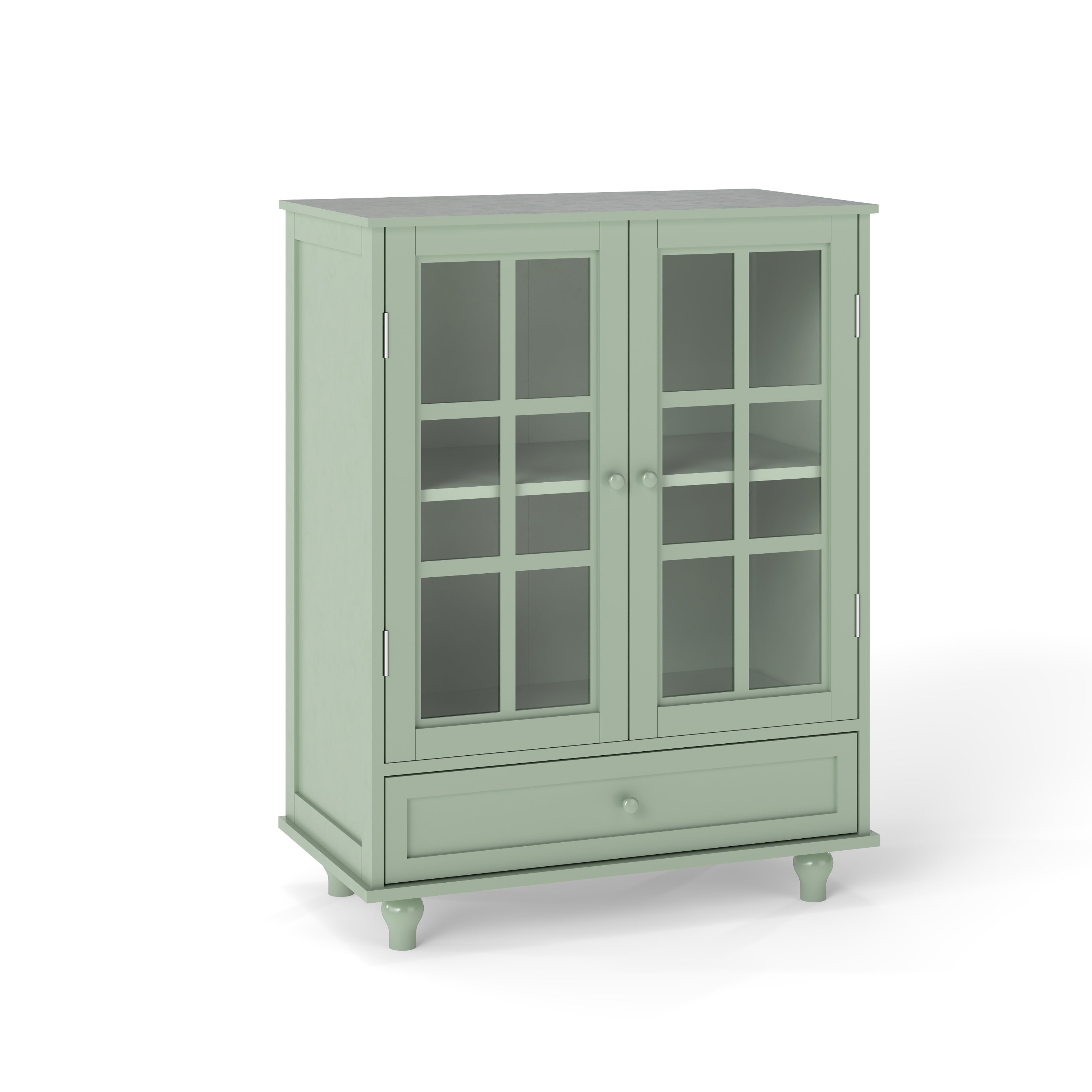Minimalism Buffet Cabinet with Double Glass Doors and Drawer, Modern Wooden Storage Sideboard Cupboard, Mint Green, MDF and Solid Wood, 28''x15''x36.22'' - Grand Goldman Shop