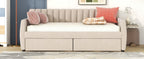 Twin Size Upholstered daybed with Drawers, Wood Slat Support, Beige - Grand Goldman Shop