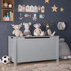 Kids Wooden Toy Box Storage with Safety Hinged Lid for Ages 2+ (Gray) - Grand Goldman