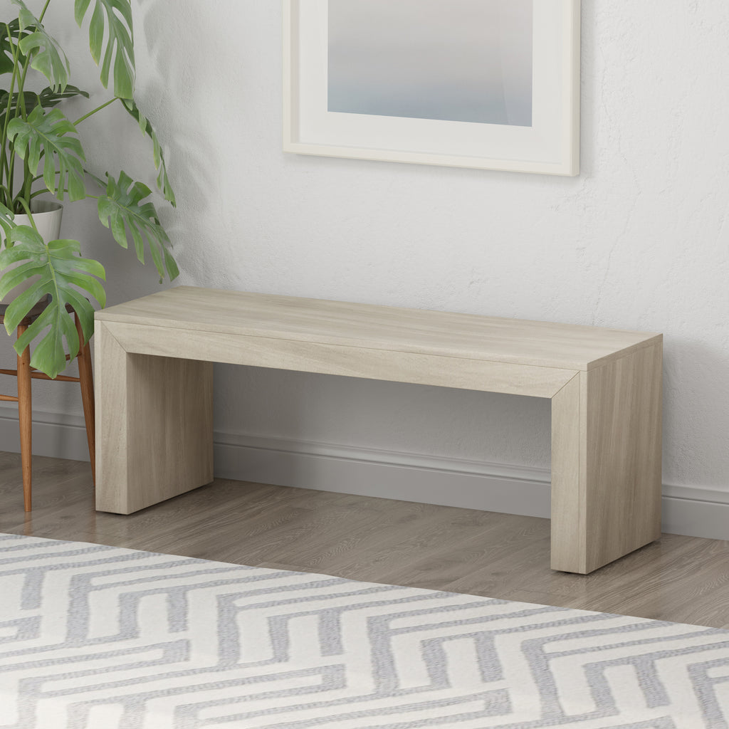 Acacia Wood Dining Bench, Light Gray Oak Finish, Farmhouse Style, 48x15x18 Inches - Grand Goldman Shop