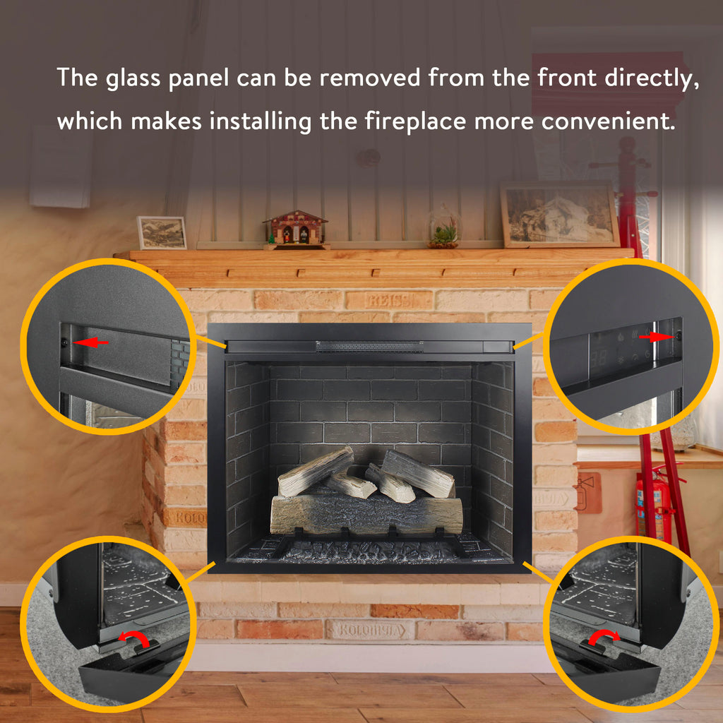 33 inch Infrared Electric Fireplace Insert, Touch Panel Home Decor Heater,Smokeless Firebox .With fixed Trim Kit .With Crackling Sound - Grand Goldman Shop