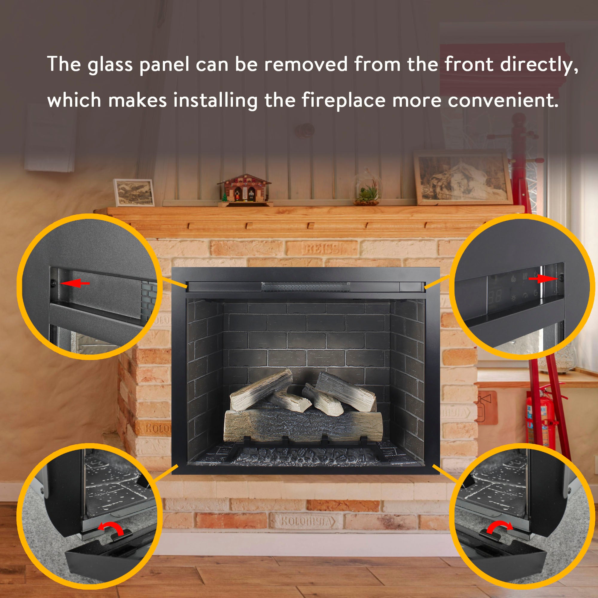 33 inch Infrared Electric Fireplace Insert, Touch Panel Home Decor Heater,Smokeless Firebox .With fixed Trim Kit .With Crackling Sound - Grand Goldman Shop