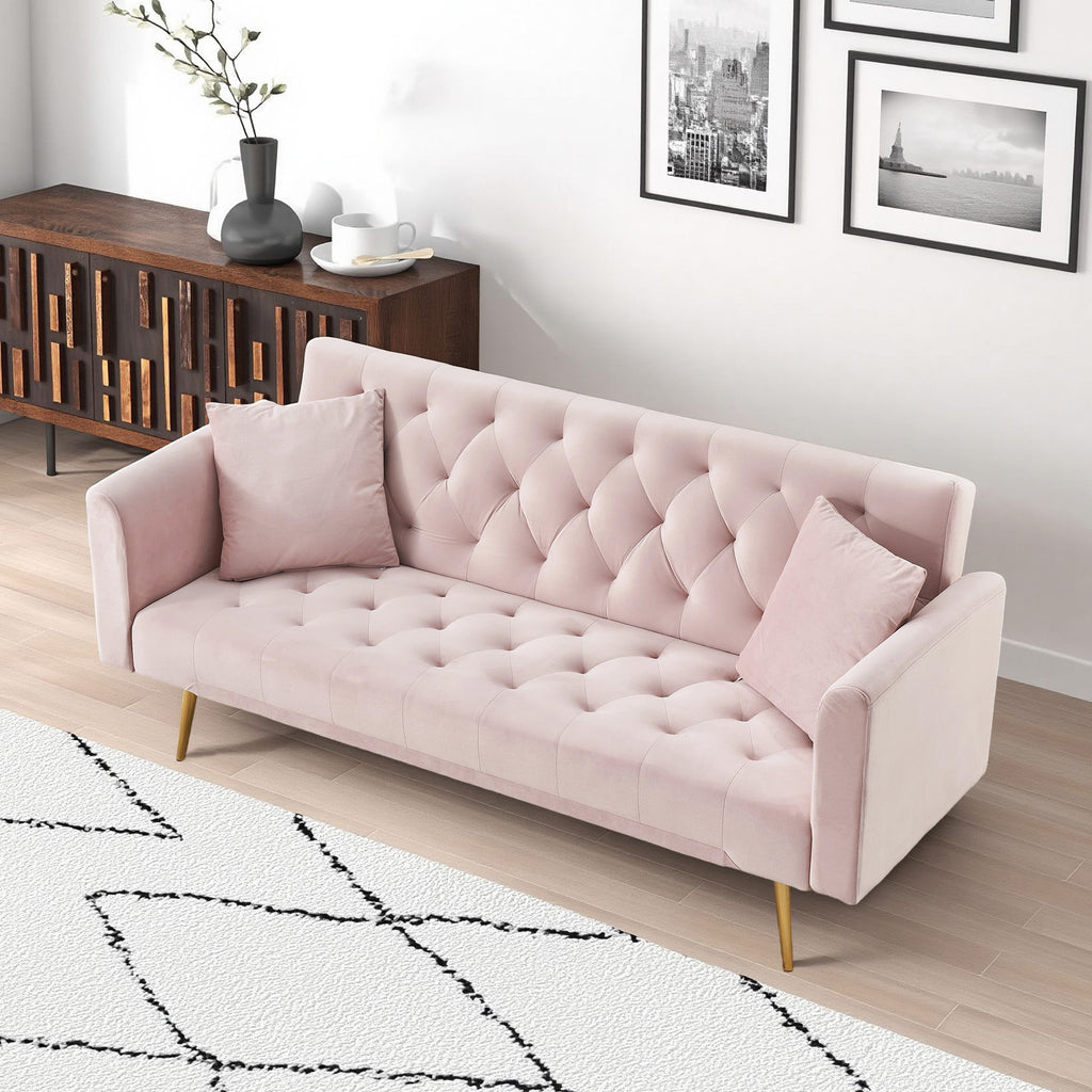 71 inch convertible love seat sofa, American retro pink velvet, suitable for small living room, bedroom, office - Grand Goldman Shop
