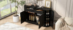 U_STYLE 55.1' Modern Storage Cabinet – 2 Doors & 2 Drawers, Stripe MDF Sideboard with Aluminum Handles, Curved Side Door & 3-Tier Shelves, Buffet Cabinet for Living Room, Bedroom, Dining Room - Grand Goldman Shop