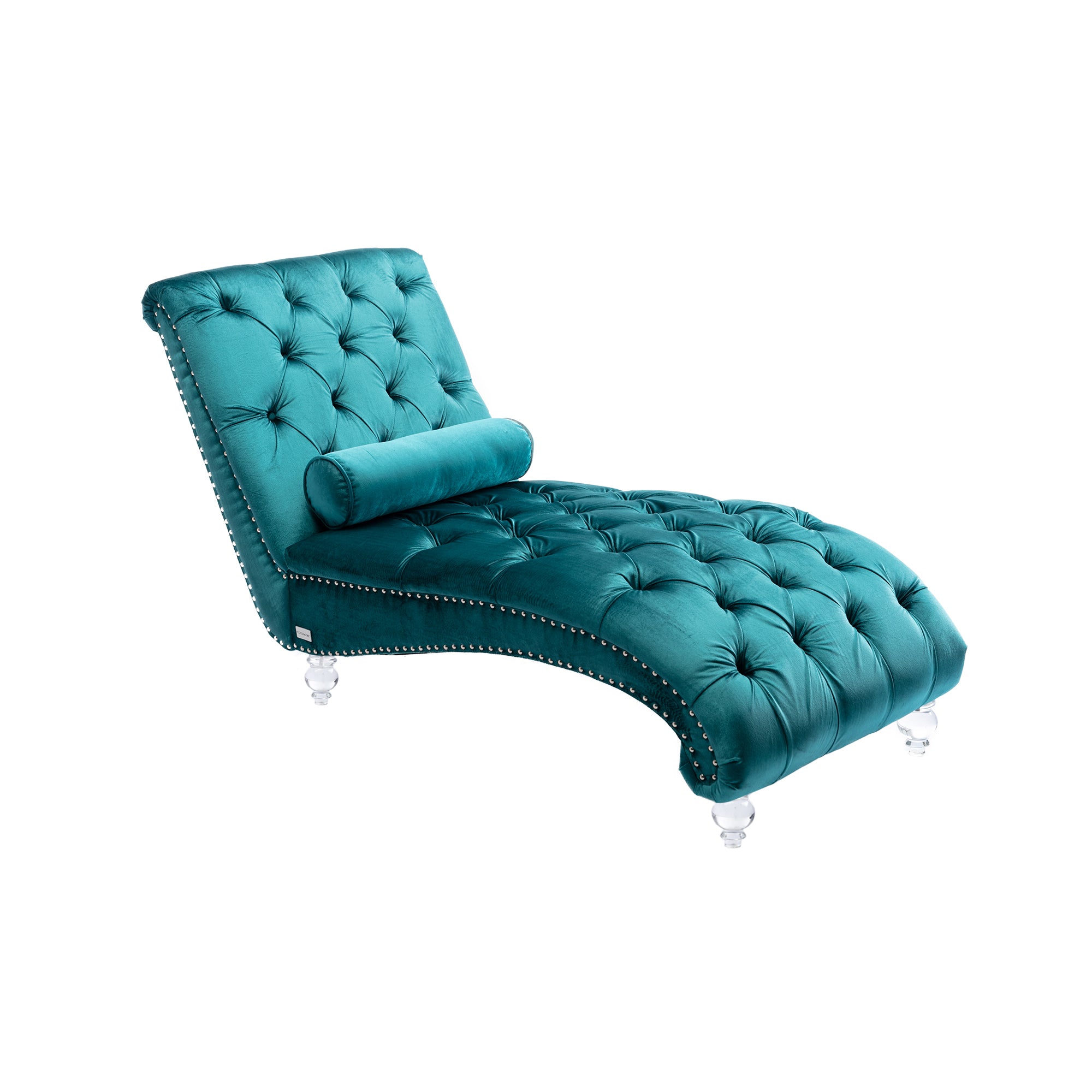 Velvet Chaise Lounge Indoor, Button-Tufted Upholstered Chaise Lounge Chair with Pillow, Teal Velvet, 63.38 inch - Grand Goldman Shop