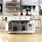 48 inch Kitchen Island with Drop Leaf,Power Outlet,Internal Storage Rack,Rolling Kitchen Storage Cart on 5 Wheels with 5 Open Side Racks for Kitchen,White (Old SKU N707P257057W)(Not Include Stools) - Grand Goldman Shop