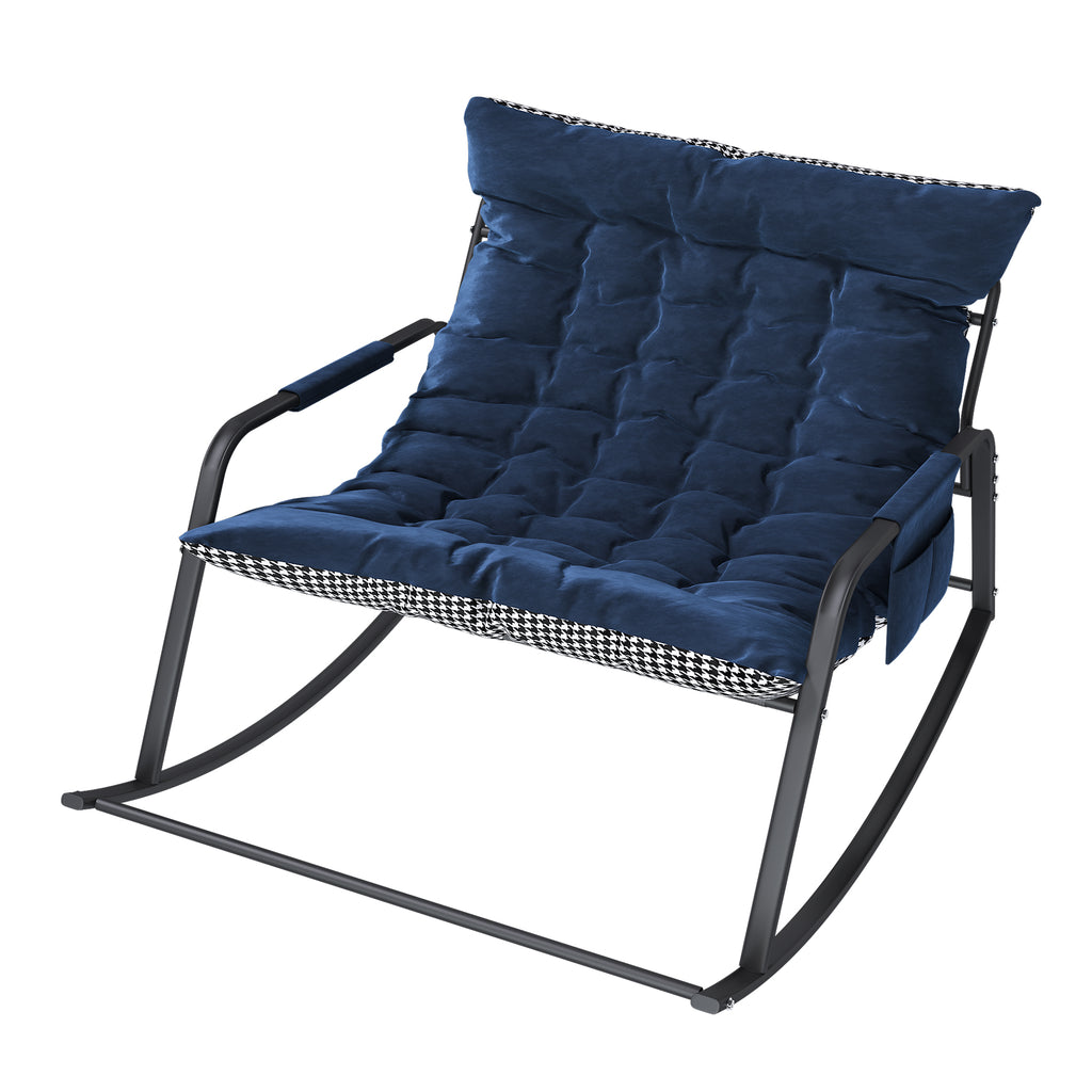 Blue Rocking Chair with Storage, Cushions & Armrests, All-Season Comfort Lounge Recliner, Breathable Ergonomic Lounge Chair for Bedroom, Living Room, Patio, Garden - Grand Goldman Shop