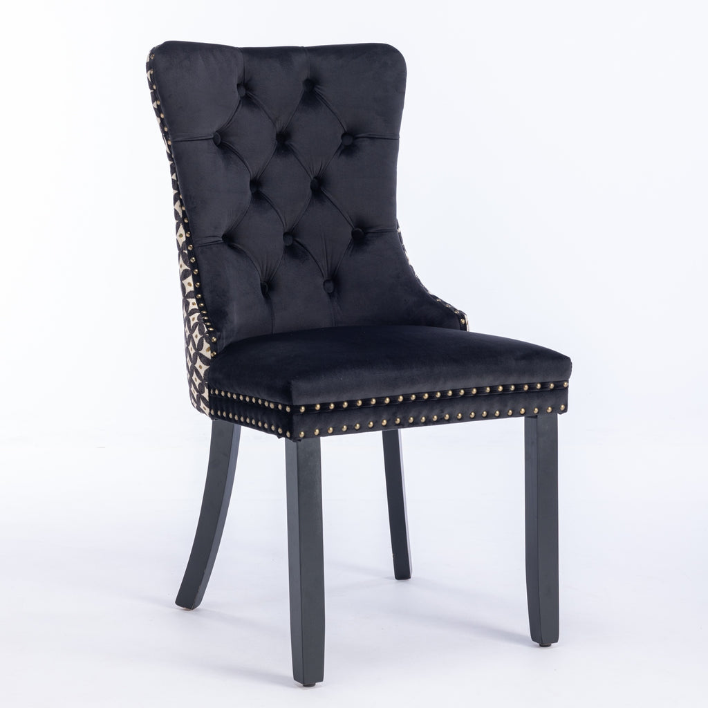 Classic Velvet Dining Chairs,  High-end Tufted Solid Wood Contemporary Velvet Upholstered Dining Chair with Wood Legs Nailhead, SET OF 2,Black and Patterned,SW2201BK - Grand Goldman Shop
