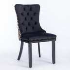 Classic Velvet Dining Chairs,  High-end Tufted Solid Wood Contemporary Velvet Upholstered Dining Chair with Wood Legs Nailhead, SET OF 2,Black and Patterned,SW2201BK - Grand Goldman Shop