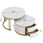 Modern 2 Pieces White Round Nesting  Coffee Table with Drawers in 27.6'' - Grand Goldman Shop