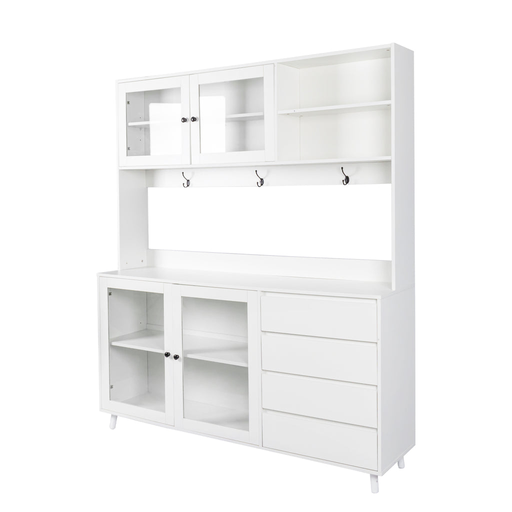 63' W Large Kitchen Hutch Cabinet, Freestanding Pantry Cabinets Storage Kitchen Cupboard with 4 Doors, 4 Drawers & Microwave Shelf, White - Grand Goldman Shop