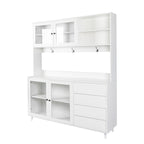 63' W Large Kitchen Hutch Cabinet, Freestanding Pantry Cabinets Storage Kitchen Cupboard with 4 Doors, 4 Drawers & Microwave Shelf, White - Grand Goldman Shop