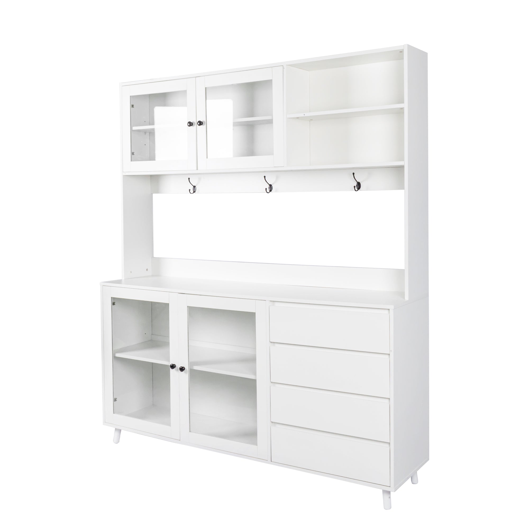 63' W Large Kitchen Hutch Cabinet, Freestanding Pantry Cabinets Storage Kitchen Cupboard with 4 Doors, 4 Drawers & Microwave Shelf, White - Grand Goldman Shop