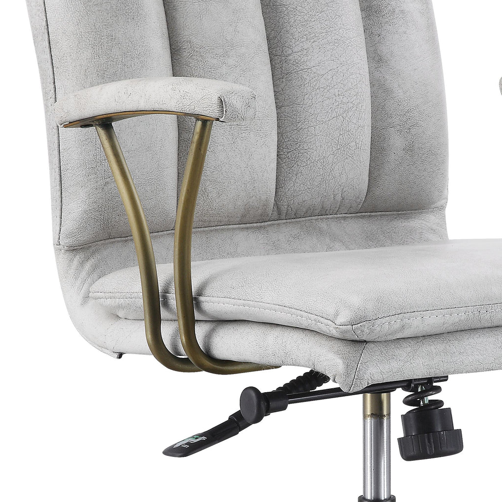Damir Vintage White Top Grain Leather & Chrome Finish Office Chair | Premium Home Decor - Grand Goldman