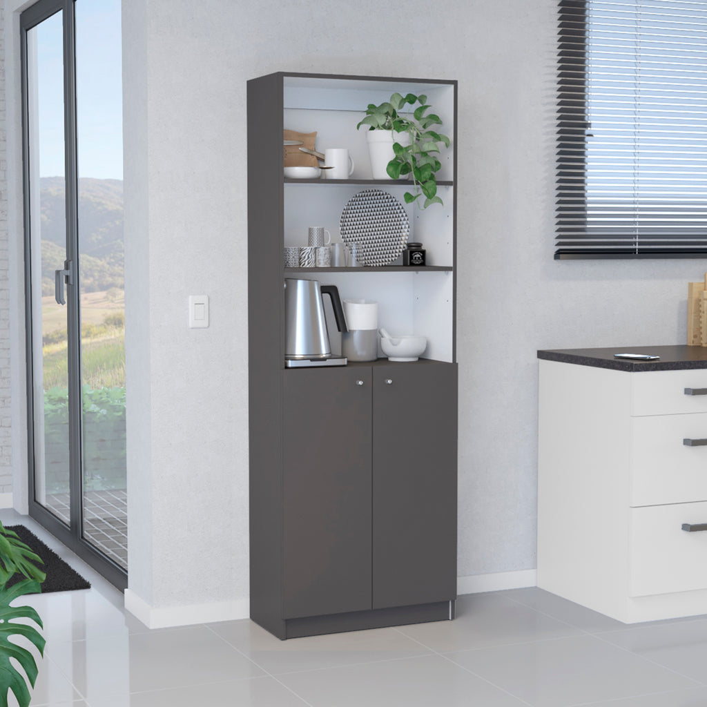 2-Door Bookcase with Upper Shelves, Matt Gray / White - Grand Goldman