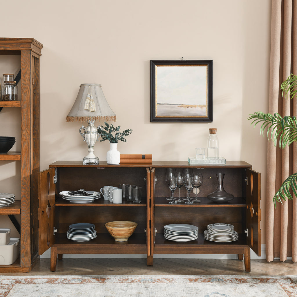 60.5' Mid Century Modern Sideboard Buffet Cabinet with Storage, TV Media Console Table, Storage Cabinet with 4 Doors & Adjustable Shelves for Kitchen Dining Living Room Entryway, Walnut - Grand Goldman Shop