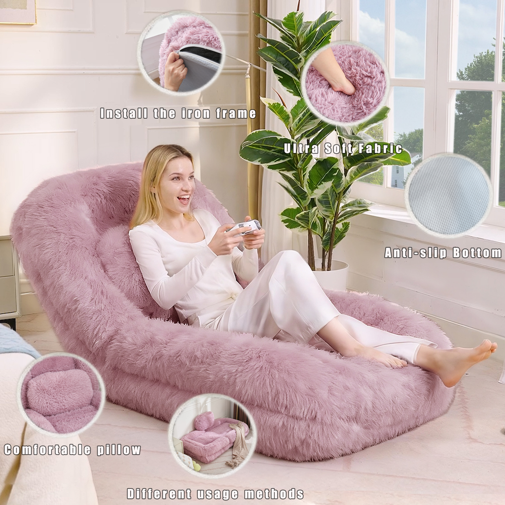 [NEW ARRIVED] [VIDEO PROVIDED] Human Dog Bed,Lazy Sofa,5-Position Adjustable Convertible,Floor Gaming Chair,bedroom, living room,Suitable for gaming, meditation,relaxation,Plush Fabric,Pink - Grand Goldman Shop