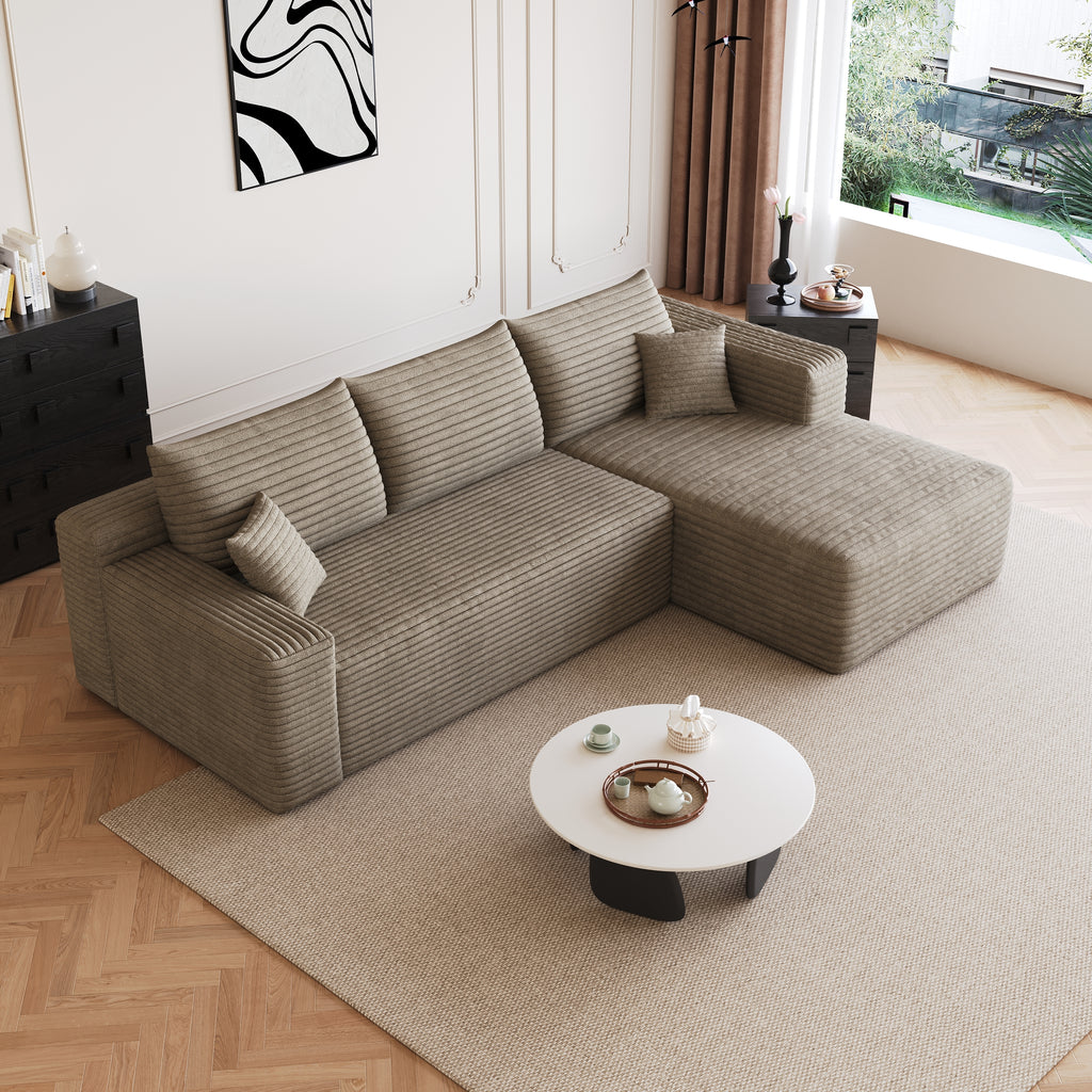 95' Cloud Sectional Sofa,Modern Minimalist Upholstered Couches, Comfort U Shaped Sofa for Living Room,Deep Seat Corner Couch,No Assembly Required,Camel( (Plush Corduroy Fabric) - Grand Goldman Shop
