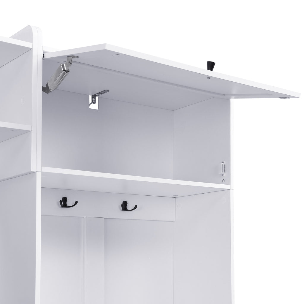 VIBE HAUS 79.1''Wide Modern Hall Tree with Shoe Storage, 4-in-1 Entryway Bench with 8 Cubbies, 7 Coat Hooks & Adjustable Shelf for Hallway, living room, White - Grand Goldman Shop