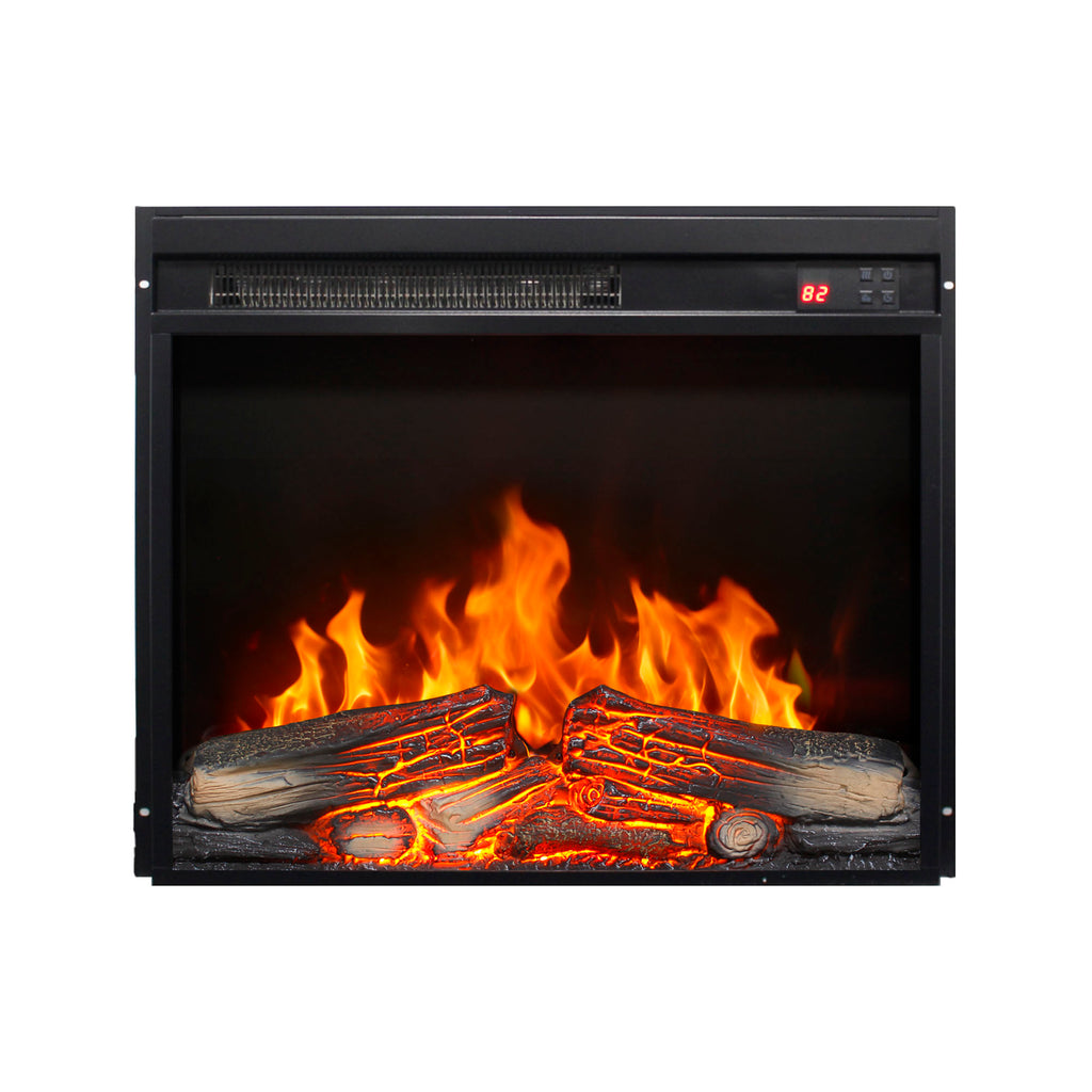 23 inch electric fireplace insert, ultra thin heater with log set & realistic flame, remote control with timer, overheating protection - Grand Goldman Shop