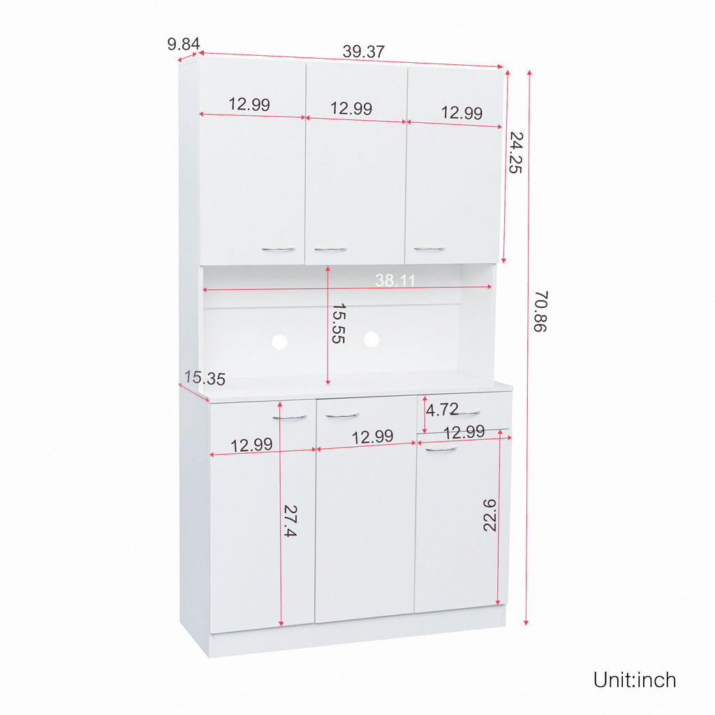 70.87' Tall Wardrobe& Kitchen Cabinet, with 6-Doors, 1-Open Shelves and 1-Drawer for bedroom,White - Grand Goldman Shop