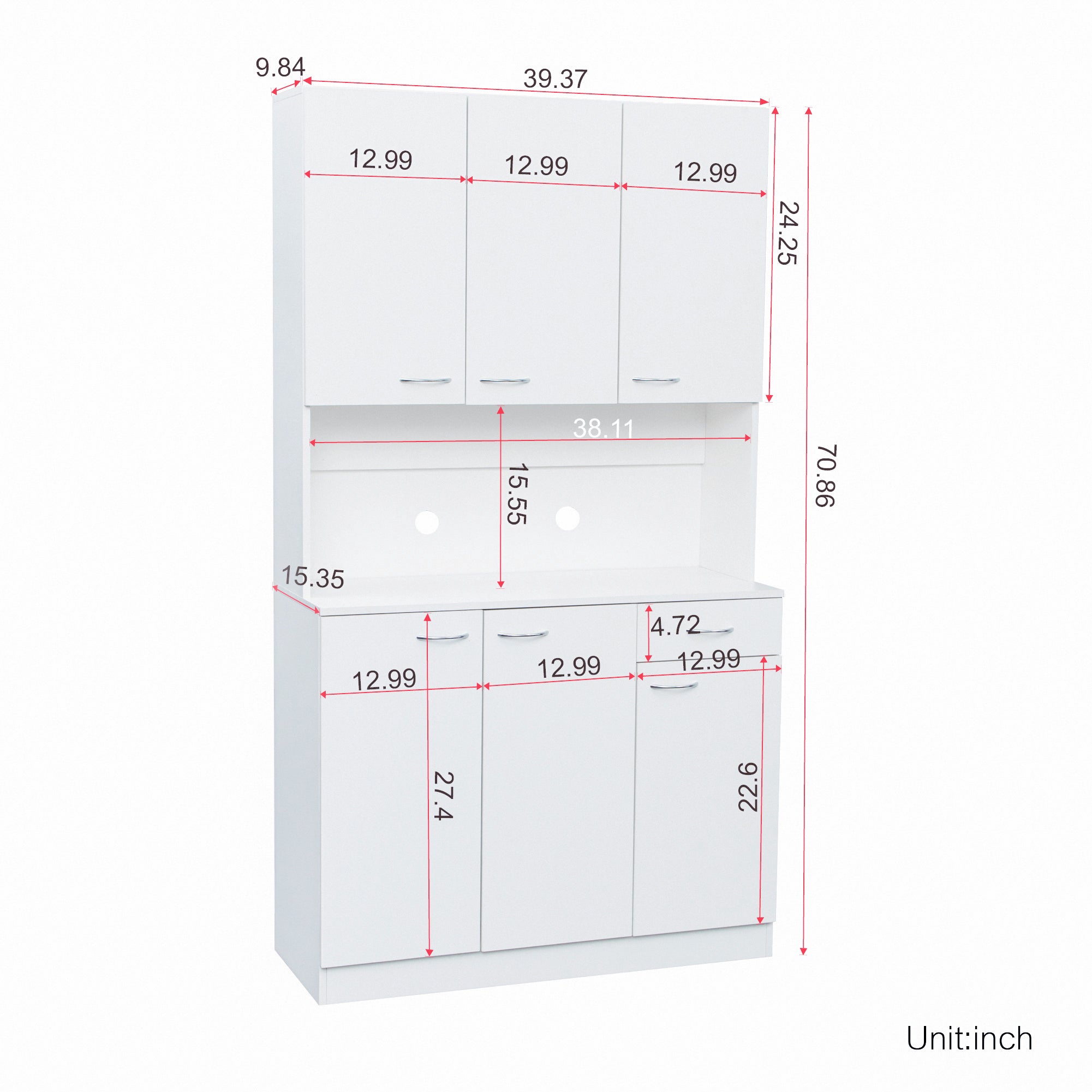 70.87' Tall Wardrobe& Kitchen Cabinet, with 6-Doors, 1-Open Shelves and 1-Drawer for bedroom,White - Grand Goldman Shop