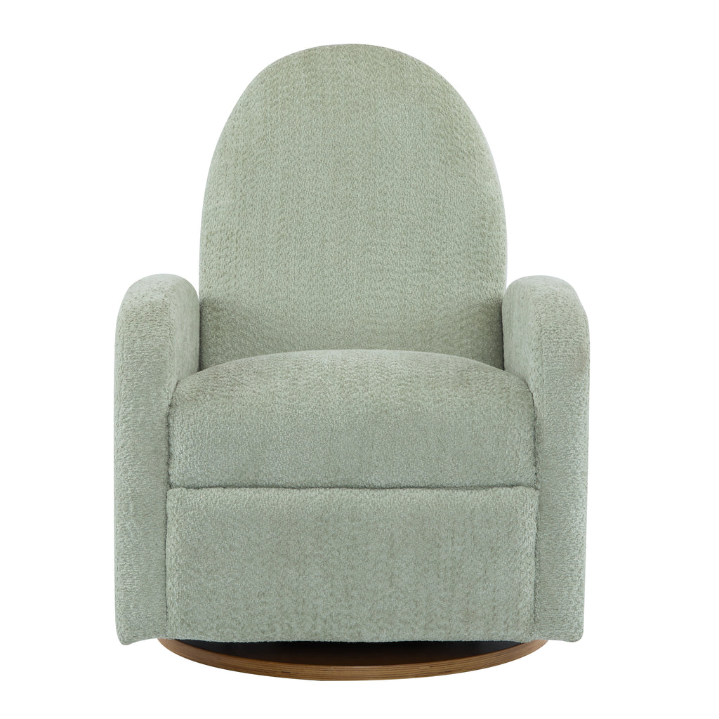Modern 360 Swivel and Glider Recliner Chair in Light Green Boucle with Solid Wood Base - Grand Goldman Shop