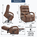 Power Brown Leatheraire Lift Recliner Chair Dual Motor Infinite Position Up to 350 LBS with Solid Wood Armrests, Heat Massage and Heavy Duty Motion Mechanism - Grand Goldman Shop