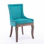 A&A Furniture,Ultra Side Dining Chair，Thickened fabric chairs with neutrally toned solid wood legs， Bronze nail head，Set of 2，Blue - Grand Goldman Shop