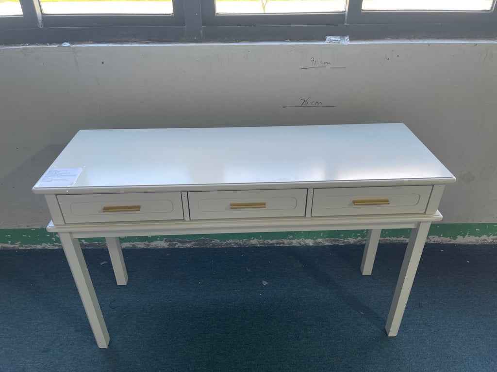 Cream White Vanity Desk with 3 Drawers, Modern Makeup Table or Writing Desk, Multipurpose Dressing Table for Bedroom, No Mirror Included - Grand Goldman Shop