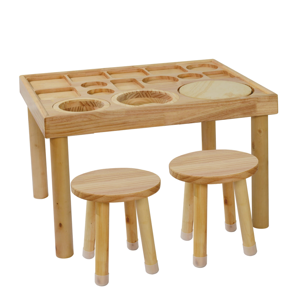 Sensory Table for Toddlers 1-3 with 2 Chairs, Wooden Kid Activity Table Chair Set with Double-Sided Boards for Sand and Water