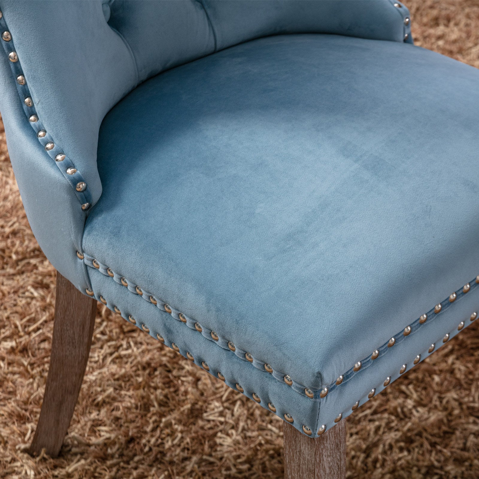 Nikki Collection Modern, High-end Tufted Solid Wood Contemporary Velvet Upholstered Dining Chair with Wood Legs Nailhead Trim 2-Pcs Set,Light Blue, SW2001LB - Grand Goldman Shop