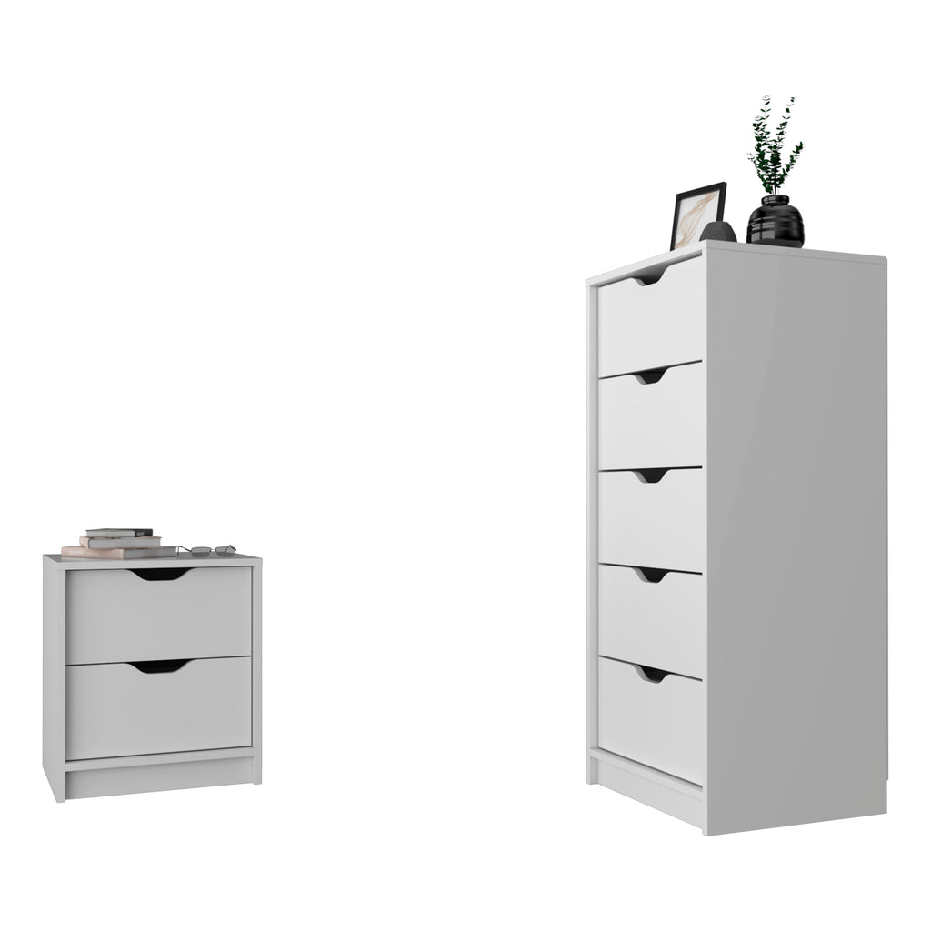 Raymer 2 Piece Bedroom Set, Nightstand + Dresser, White - Grand Goldman Shop