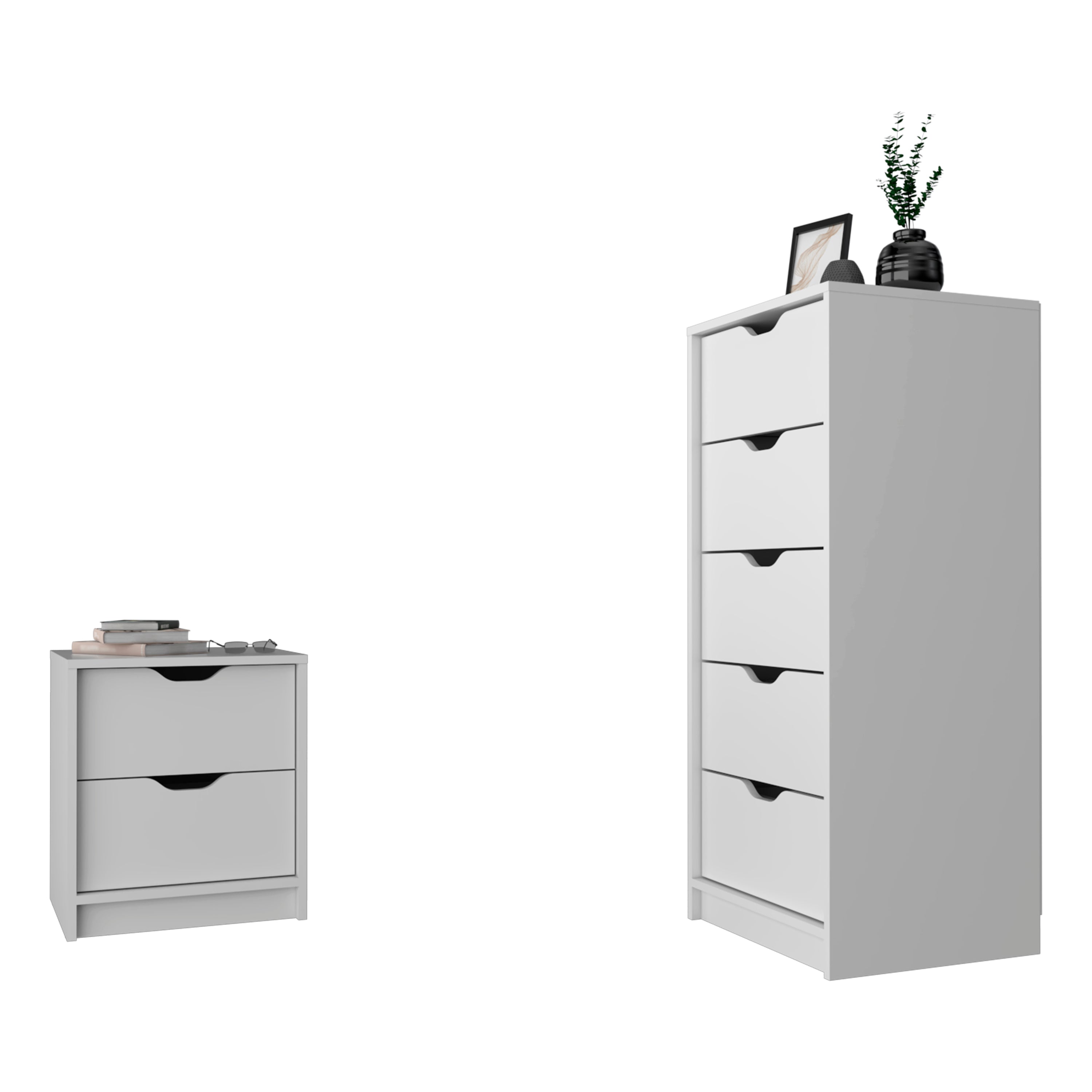 Raymer 2 Piece Bedroom Set, Nightstand + Dresser, White - Grand Goldman Shop