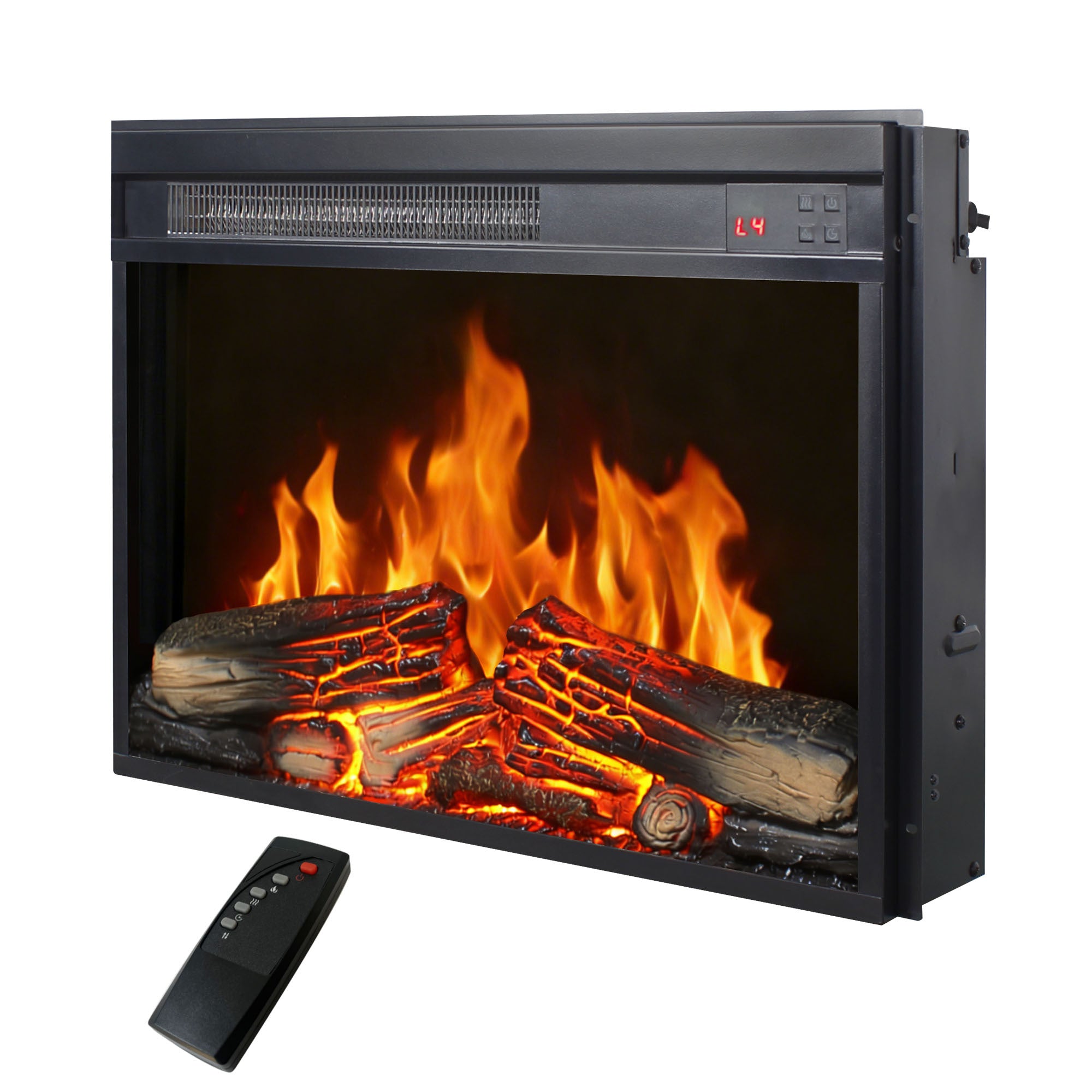 23 inch electric fireplace insert, ultra thin heater with log set & realistic flame, remote control with timer, overheating protection - Grand Goldman Shop