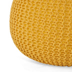 Bordeaux Knitted Cotton Round Pouf, Yellow, Versatile Ottoman and Floor Cushion - Grand Goldman Shop