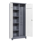 Gray Metal Lockers with Locking Doors, Adjustable Shelves, High Broom Tool Storage Cabinet, 72-Inch Kitchen, Office, Shop Org