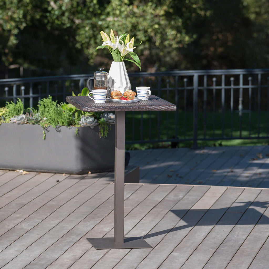Outdoor 26' x 26' Square PE Rattan Bar Table with Iron Frame, Multibrown - Grand Goldman Shop