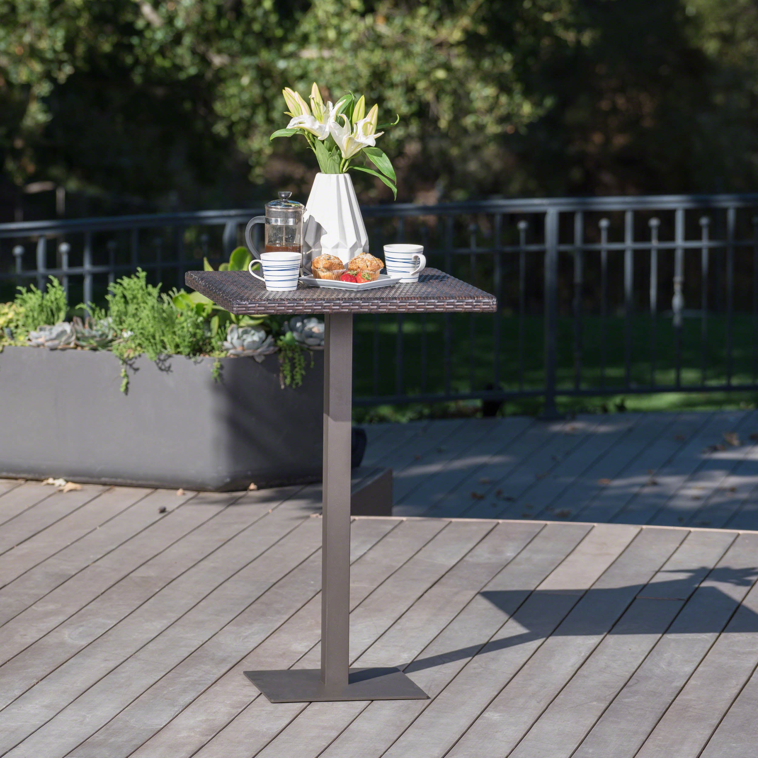 Outdoor 26' x 26' Square PE Rattan Bar Table with Iron Frame, Multibrown - Grand Goldman Shop