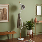 Arles Metal Whtie and Oak Standing Coat Rack - Grand Goldman Shop