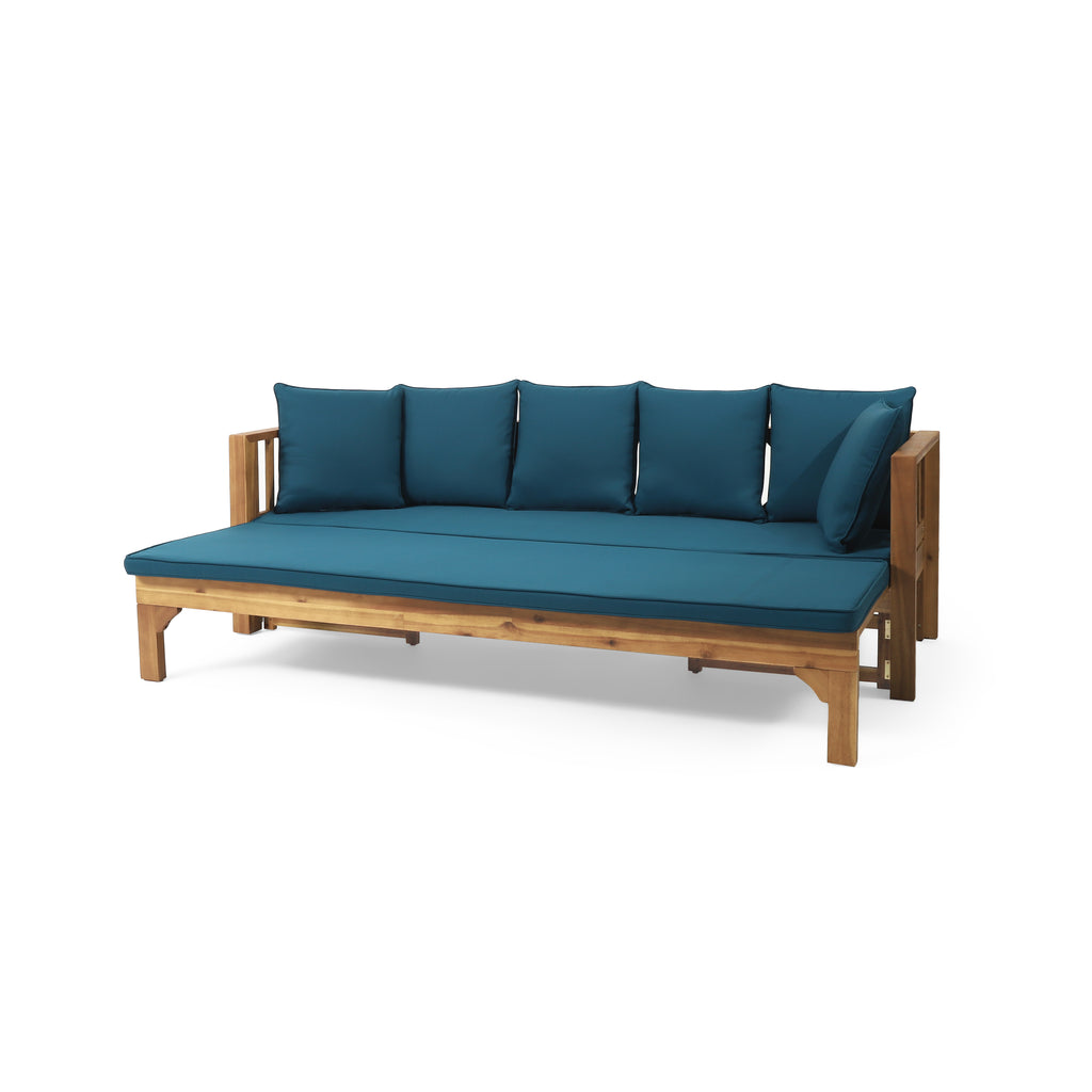 Outdoor Daybed with X-Shaped Panel Backrest and Armrests, Teak - Grand Goldman Shop
