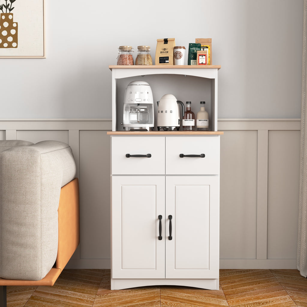 Wooden Kitchen Cabinet White Pantry Storage Microwave Cabinet with Storage Drawer - Grand Goldman Shop