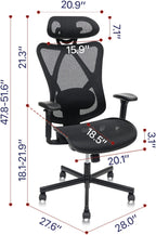Mesh Office Chair,Ergonomic Office Chairs with Wheels,Adjustable Lumbar Support,Armrest,Headrest-Tilt High Back Desk Chair wi