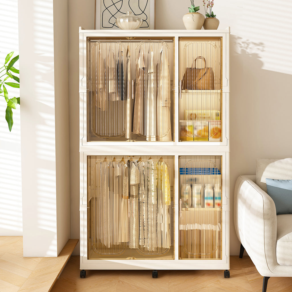Portable Wardrobe Closet Storage Organizer for Clothes, 6 Magnetic Doors with 6 Cubes & 2 Hanging Rods, 6 Hangers, White, Child-Safe PP+ABS Material - Grand Goldman Shop