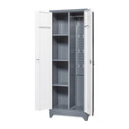 Heavy Duty Grey Metal Storage Cabinet with Locking Doors, Hanging Rod & Shelves, 65' H Broom Closet for Garage or Basement | 