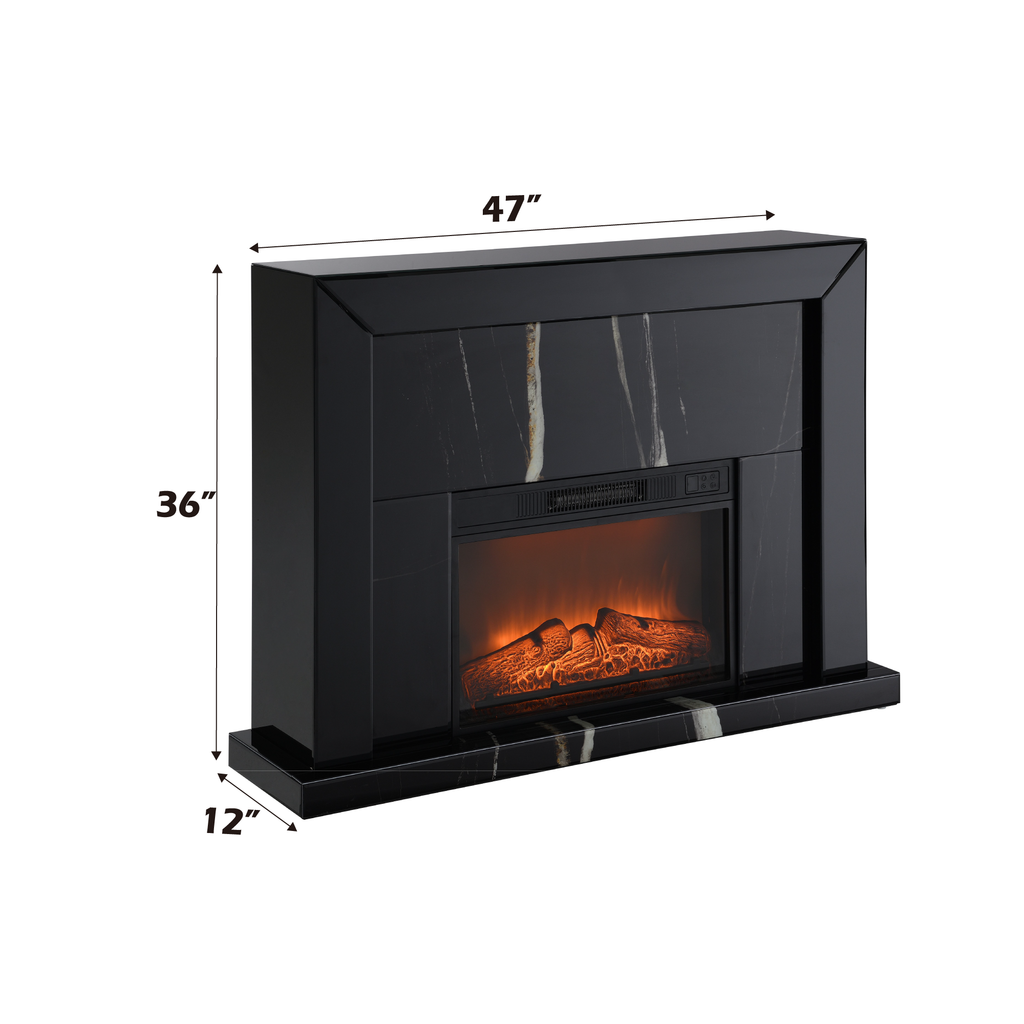 Drisana Black Mirrored Finish Fireplace - Grand Goldman Shop